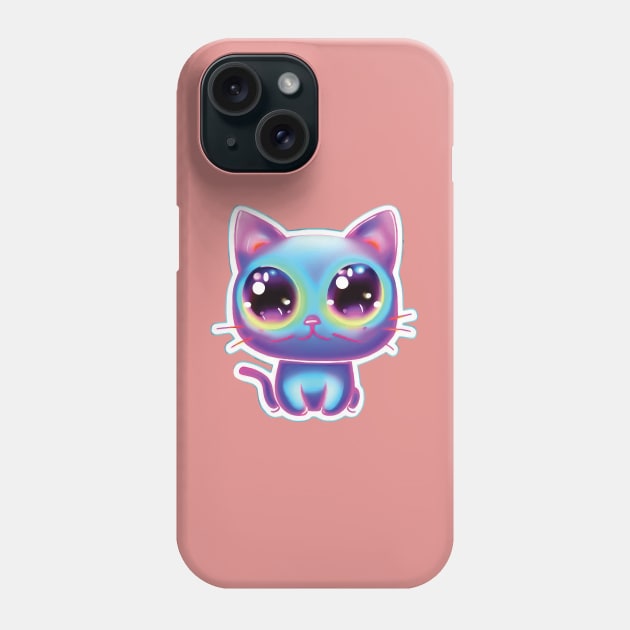 a neon cat with big eyes and dilated pupils illustration Phone Case by Arteria6e9Vena