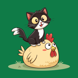 Tuxedo Cat on a Chicken T-Shirt