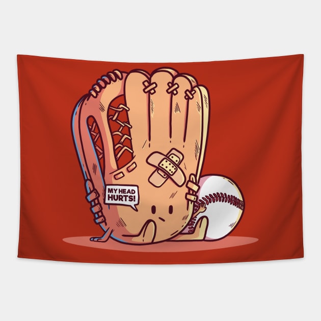 Funny Cartoon Baseball Glove Tapestry by SLAG_Creative