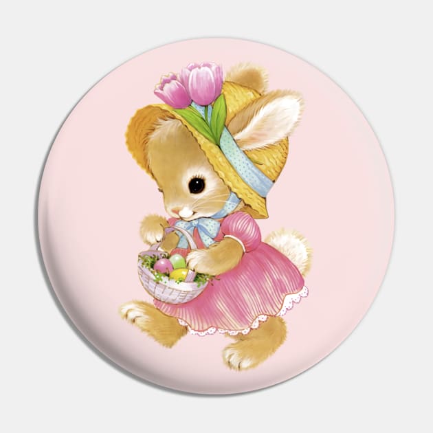 Cute Retro Vintage Easter Bunny Girl with Basket Pin by PUFFYP