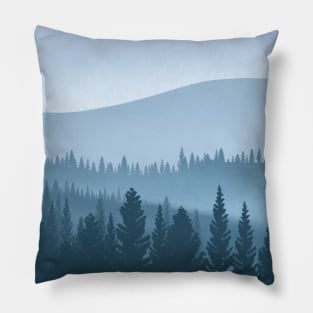 Indigo foggy mountains Pillow