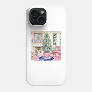 Kitten and a Christmas tree watercolor painting Phone Case