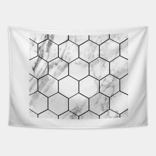 White marble with black geometric beehive Tapestry