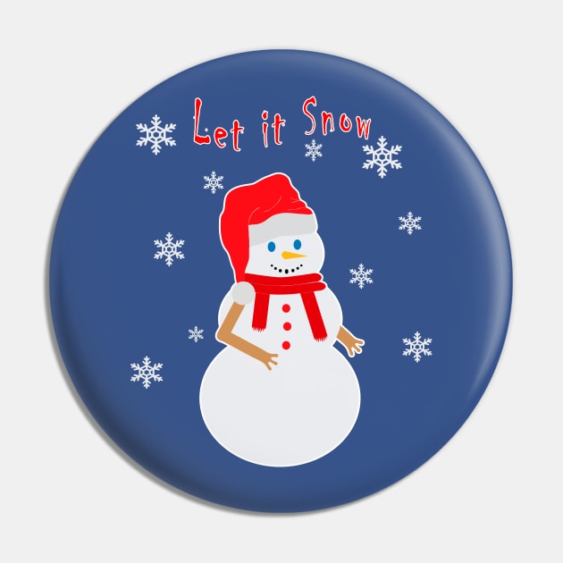 Snowman with Santa Claus hat with tagline: Let it Snow Pin by SPJE Illustration Photography