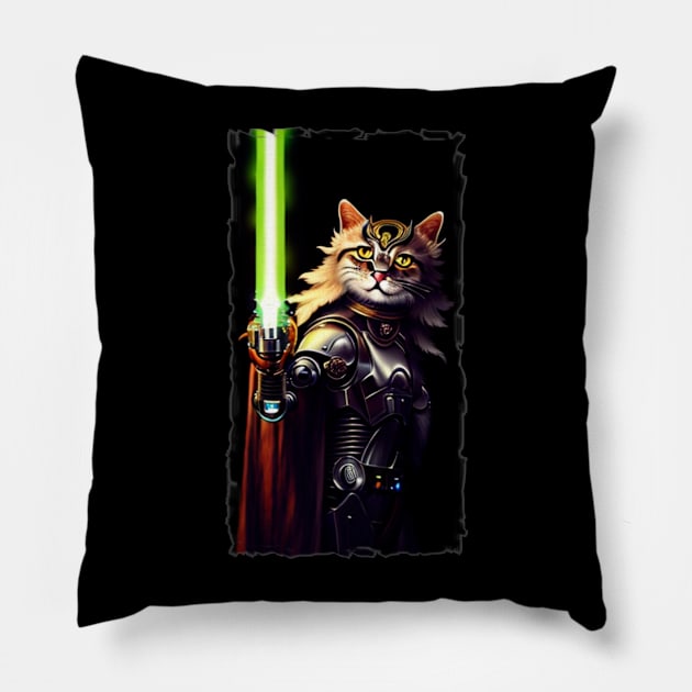 Fun Cat Print ~ AI Art ~ Fantasy Cat ~ Sci-fi Cat ~ Cats with Lightsabers Pillow by catsnlightsabres