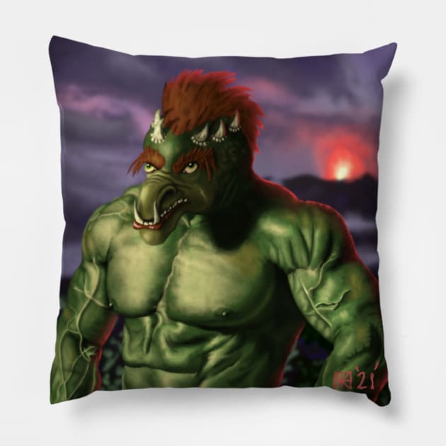 Volcano Troll Vacation Picture Fantasy Creatures Pillow by Helms Art Creations