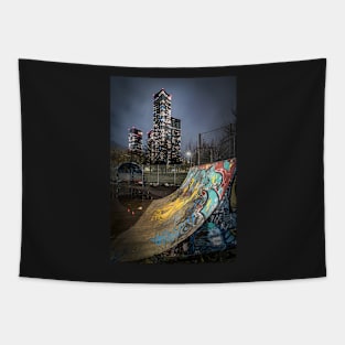 City at Night from Skateboard Park in Manchester Tapestry