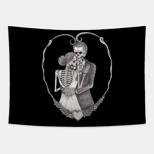 Couple love wedding skull. Tapestry by Jiewsurreal