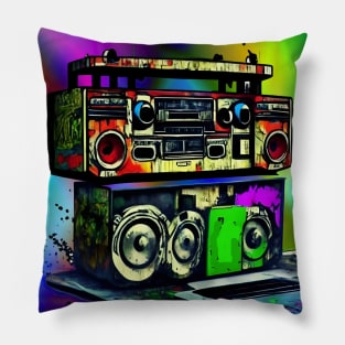 Boom Box Psychedelic Trippy Hip Hop Vibrant Gift Rap Radio Pillow