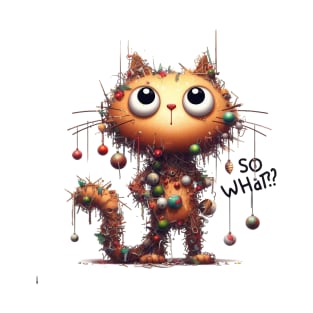 Cat Destroying Christmas Tree Illustration T-Shirt