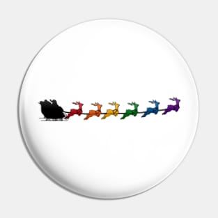 Santa and Sleigh with LGBTQ Pride Rainbow Reindeer Christmas Design Pin