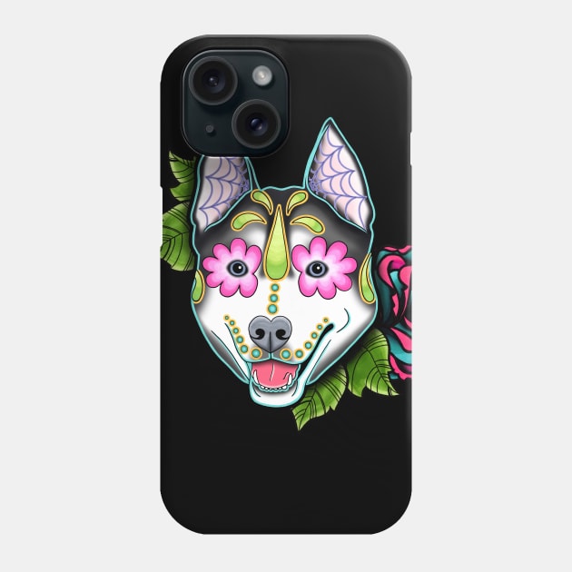 Husky - Malamute - Day of the Dead Sugar Skull Dog Phone Case by prettyinink