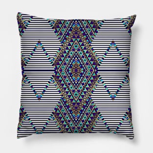 Aztec pattern blue purple aqua Pillow