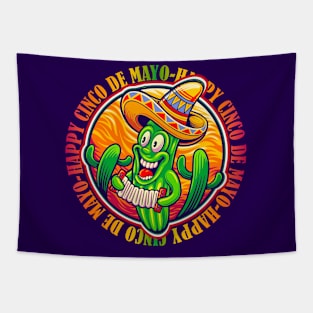 Happy Cinco de Mayo Mexican Fiesta Funny Cactus wearing sombrero Mexican Hat Tapestry