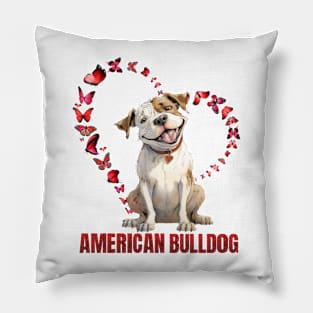 American Bulldog Love: Hearts & Butterflies Pillow