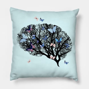 Brain and blue flowers, brain tree branches, Positivity, creativity, side brain Pillow