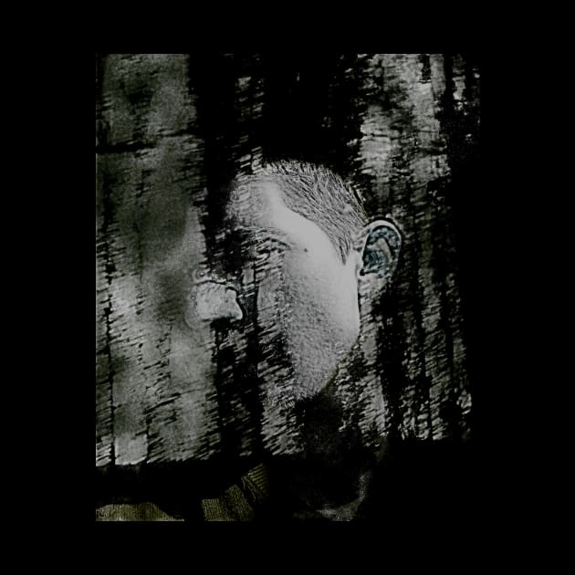 Portrait, digital collage and special processing. Masterpiece. Man looking to car window, reflection. Dim weather, rain. by 234TeeUser234