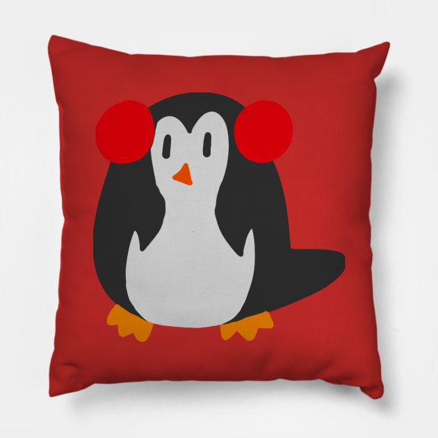 Earmuffs Penguin Pillow by saradaboru