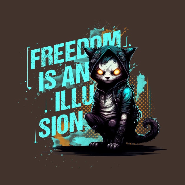 Cyberspace Cat Freedom is an Illusion Dark Background by Shaani