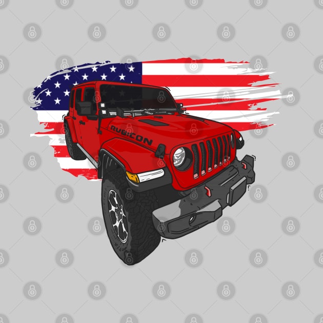 Jeep Wrangler with American Flag - Red by 4x4 Sketch