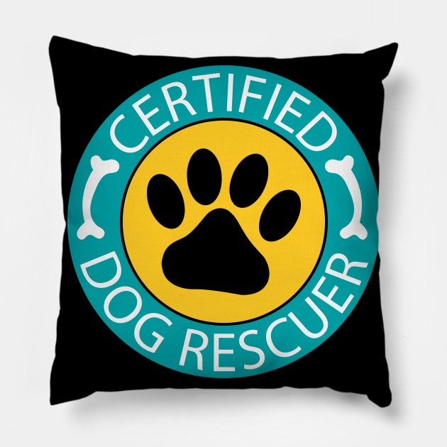 certified dog rescuer badge paw print dog lover gift Pillow by BadDesignCo