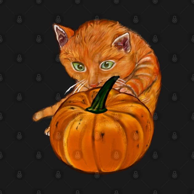 Pumpkin and ginger cat in Autmn by Artonmytee