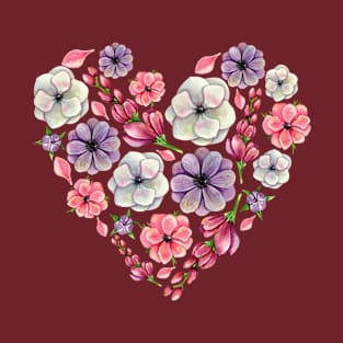 Watercolor Flower Heart for Valentines' Day | Mother's Day Love T-Shirt