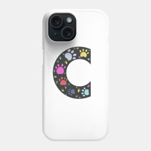 C letter  with colorful paw print Phone Case