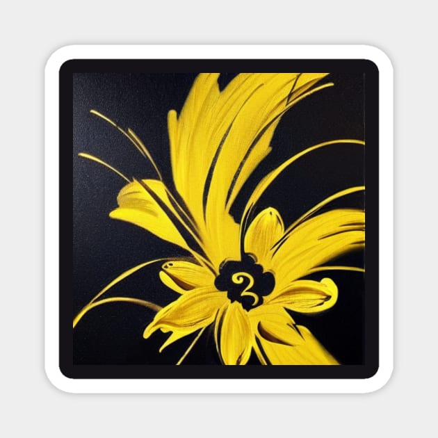 Single Yellow Flower on Black Background Magnet by Athena's Mall