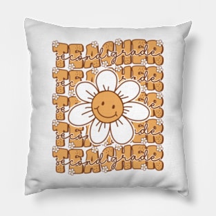 Groovy Retro Second Grade Teacher Cute Flower Back to School Pillow