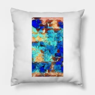 softly painted brick wall in blue yellow andbeige shades Pillow