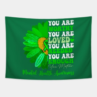 Motivational Support Warrior Mental Health Awareness, Green Ribbon Tapestry