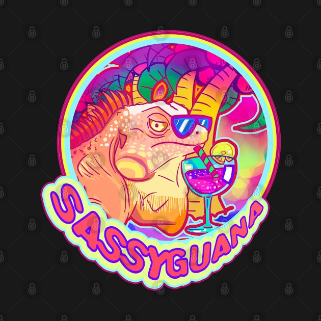 Sassyguana Albino Green Iguana Iguana Chill Drink Tropical Shirt by KO-of-the-self