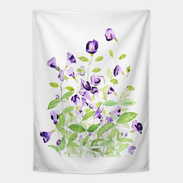 purple wishbone flowers watercolor painting Tapestry by colorandcolor