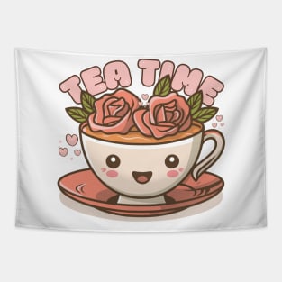 Tea Time Rose Tea Kawaii Tapestry