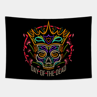 Dead King Sugar Skull Dahlia Flower Painting Day Of The Dead Tapestry