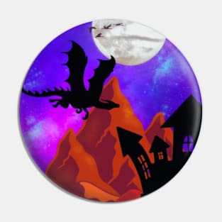 Dragon Galaxy With Mountains and Castle Pin