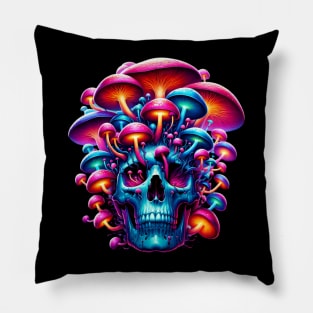 Psychedelic Mushroom Skull Illustration Pillow