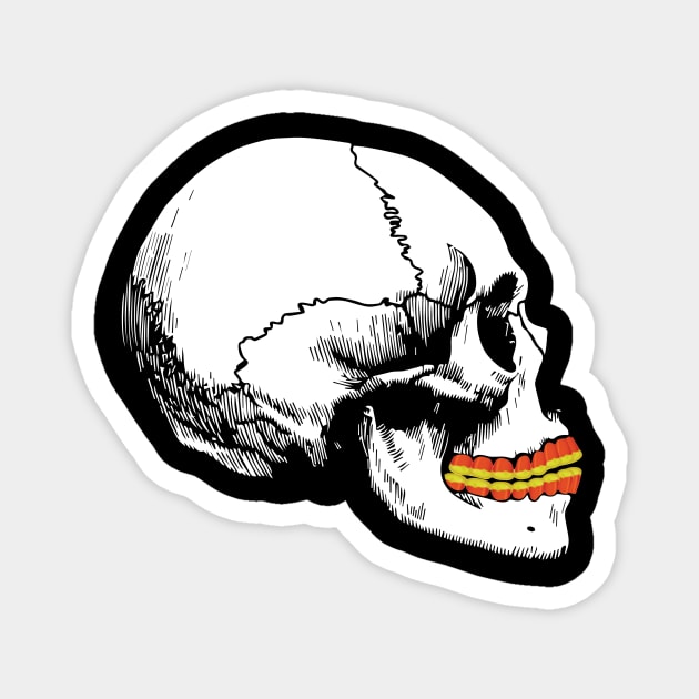 Skull with Candy Corn Teeth Magnet by Wright Art