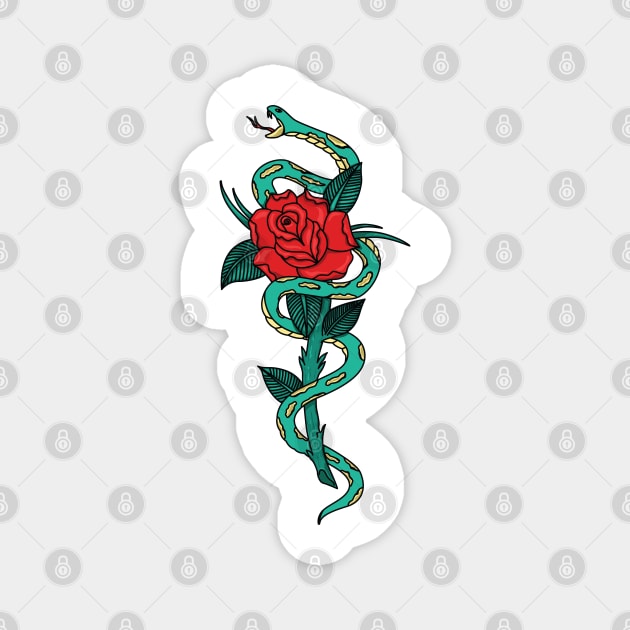 snake and rose tattoo Magnet by dayouths
