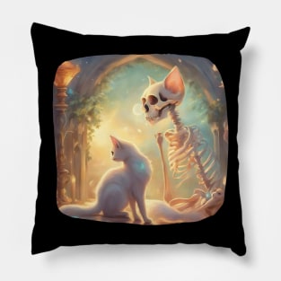 Skeleton And Cat Best Friends Kitten Funny Cats Lovers Pillow