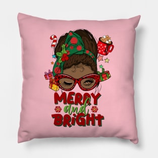 Merry and Bright, Black Girl Christmas Magic Pillow