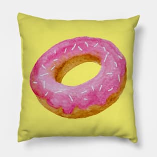 Watercolor donut - pink on yellow background Pillow