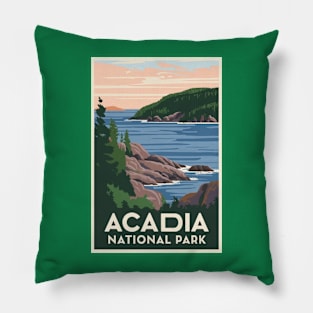 Acadia National Park Vintage Travel Poster Pillow