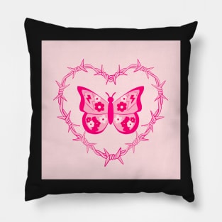 pink barbed wire butterfly Pillow