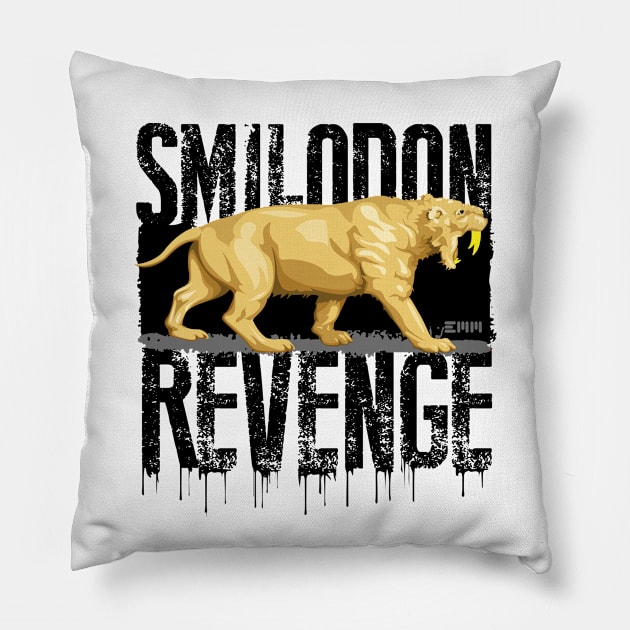 Smilodon Revenge, sabertooth tiger Pillow by ArtMofid