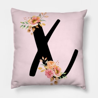 Letter X With Watercolor Floral Wreath Pillow