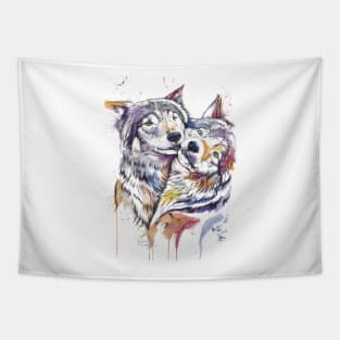 WOLF Colorful Watercolor Tapestry