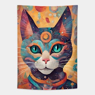 Colorful Abstract Cat Face Tapestry