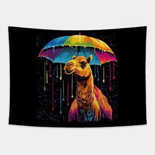 Camel Rainy Day With Umbrella Tapestry